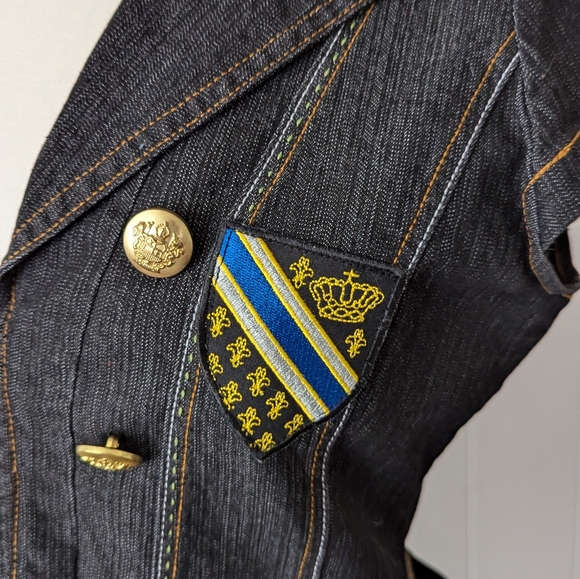 Vintage Y2K Dark Wash Denim Military Style Top by What's Hot Size M - Picture 5 of 7